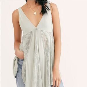 Free People Buonasara Sage Green Lace Panel Tunic Tank Top Size XL